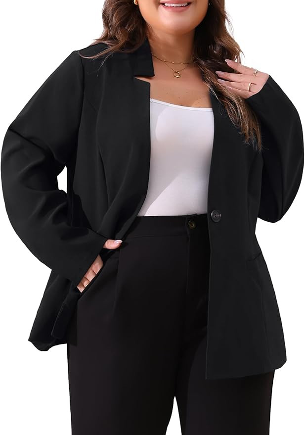 Agnes Orinda Plus Size Business Suit Blazer for Women Office Work Button Long Sleeve Black Blazer... | Amazon (US)