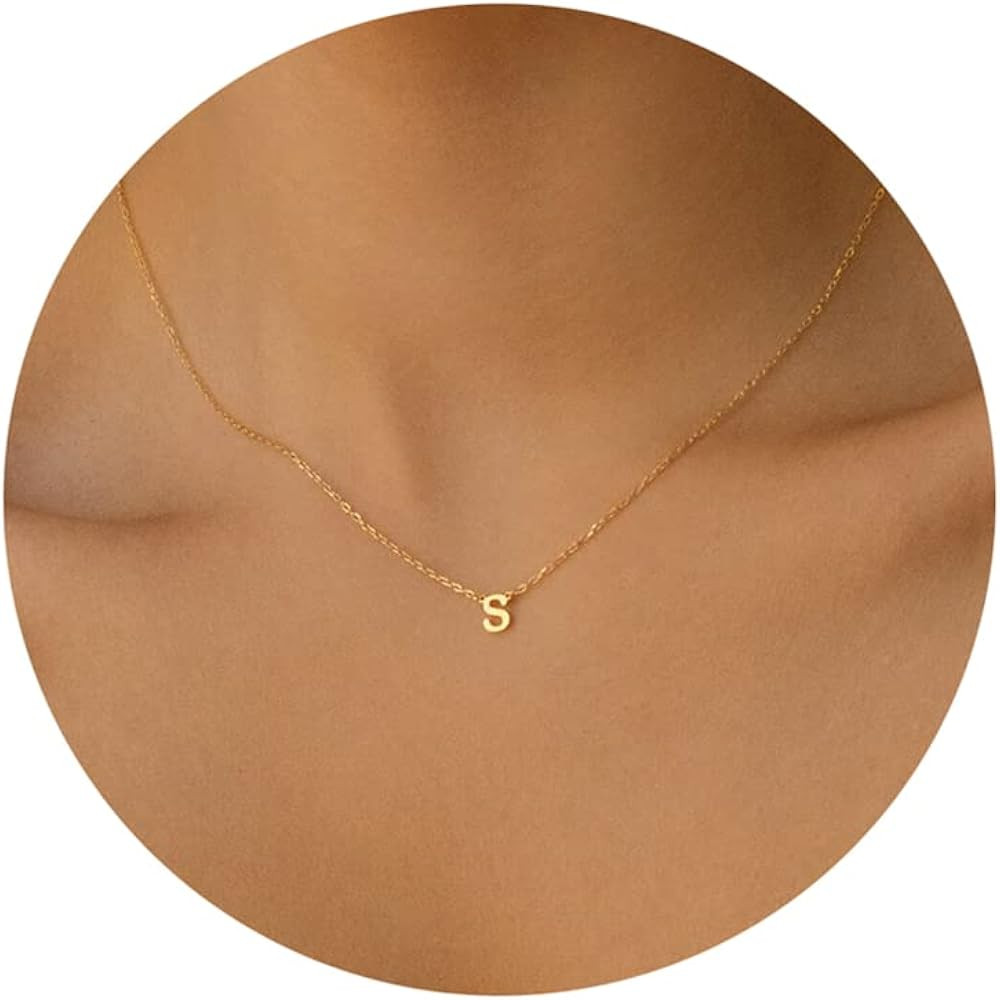 SELFROSE Initial Necklaces for Women, Dainty Gold Letter Necklace 14k Gold Plated Personalized Ti... | Amazon (US)