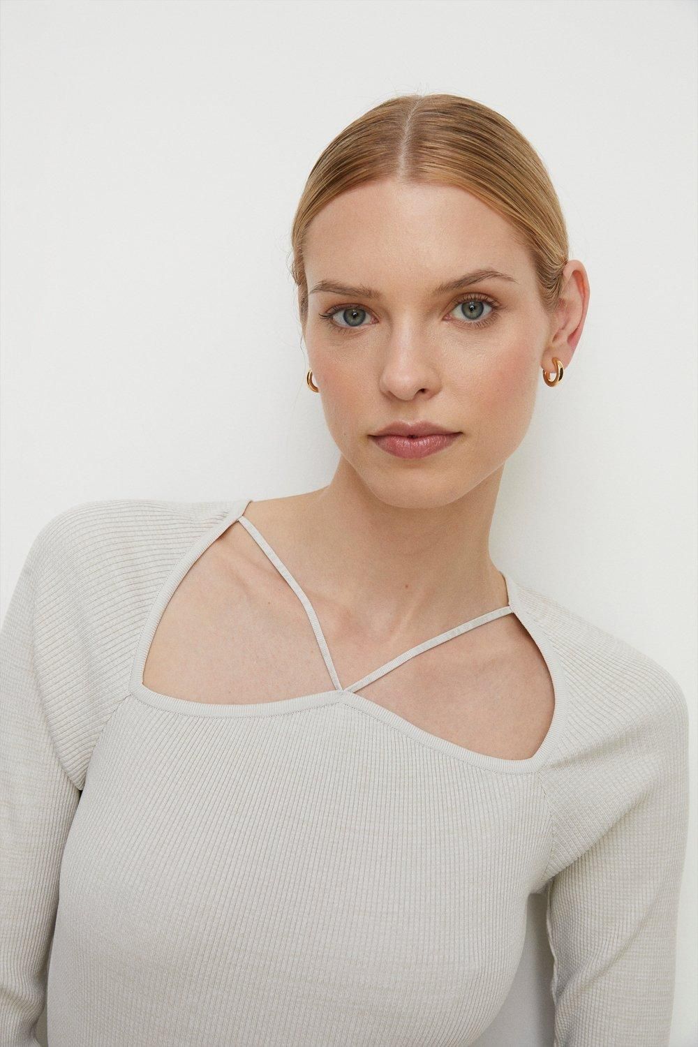 Premium Strappy Cut Out Rib Knit Top | Oasis UK & IE