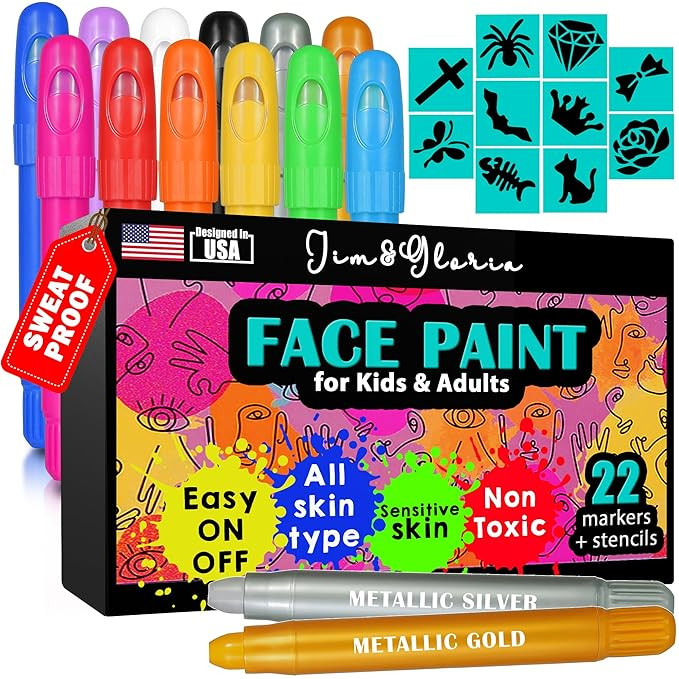 Jim&Gloria Face Paint Kit With Gold And Silver 12 Colors Large Washable Face & Body Painting Cray... | Amazon (US)