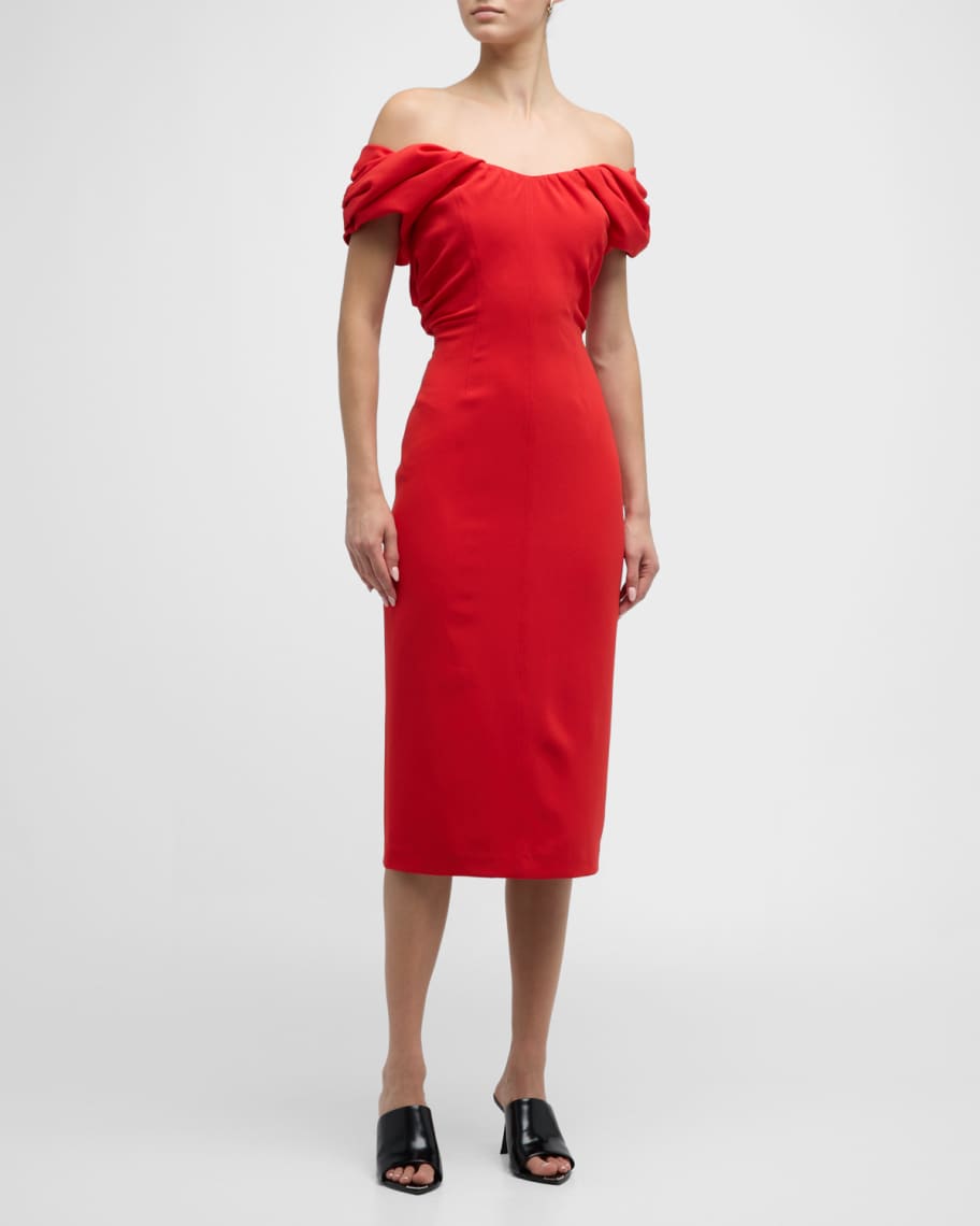 A.L.C. Nora Off-The-Shoulder Midi Sheath Dress | Neiman Marcus