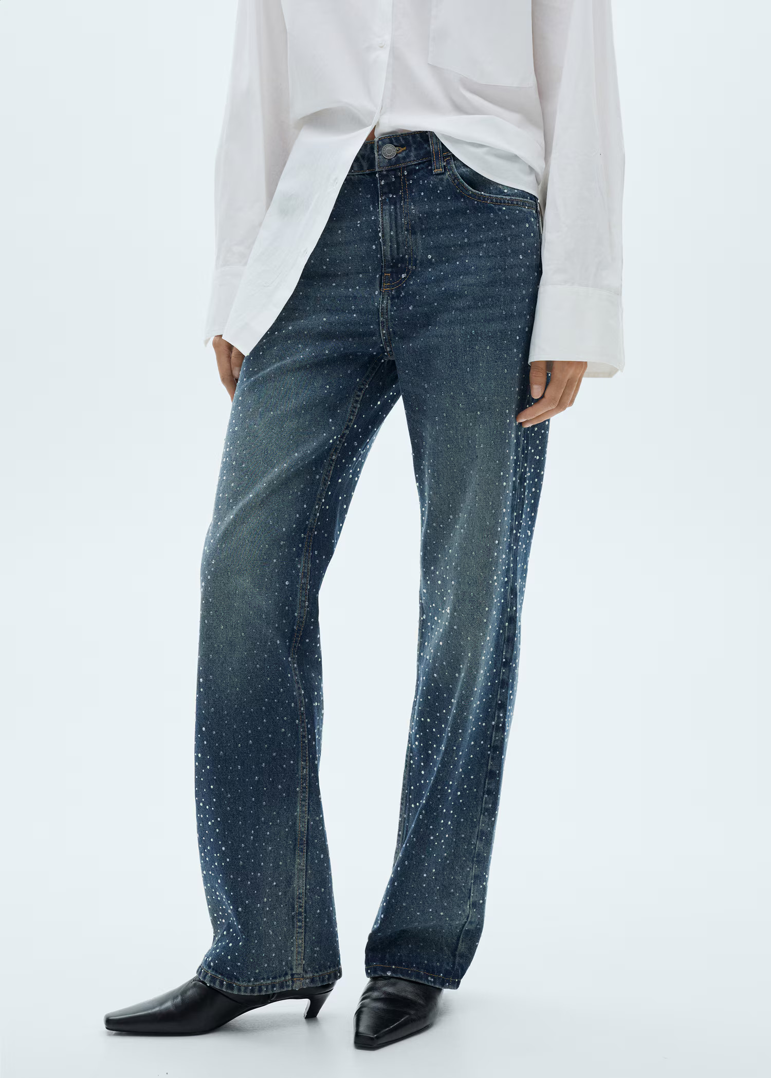 Straight-fit jeans with rhinestone detail - Women | MANGO United Kingdom | MANGO (UK)