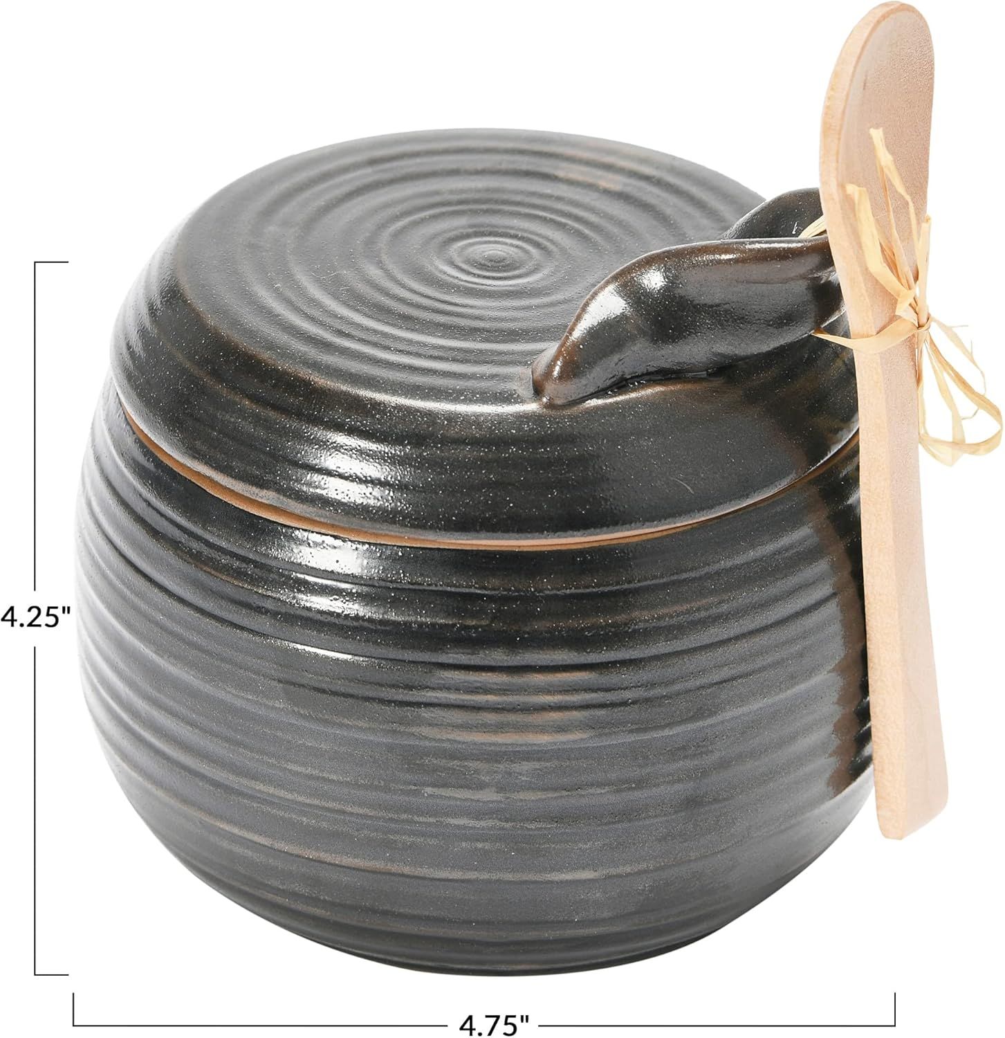Creative Co-Op S/2 Stoneware Sugar w Spoon Jar, Black, 2 | Amazon (US)