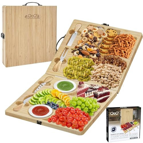 Charcuterie Boards Gift Set – Large Foldable Bamboo Cheese Board with Magnetic Utensil Storage, Multi-Compartment Design for Family Gatherings, Picnics, Parties & Holiday Entertaining | Amazon (US)