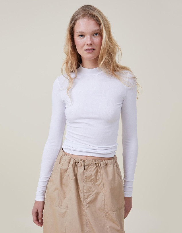 Staple Rib Mock Neck Long Sleeve Top | THE ICONIC (AU & NZ)