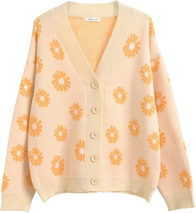 Hyipels Women's Long Sleeve Cardigan Sweater,Cute Y2K Top Knit Colorful Patterned V Neck Button O... | Amazon (US)