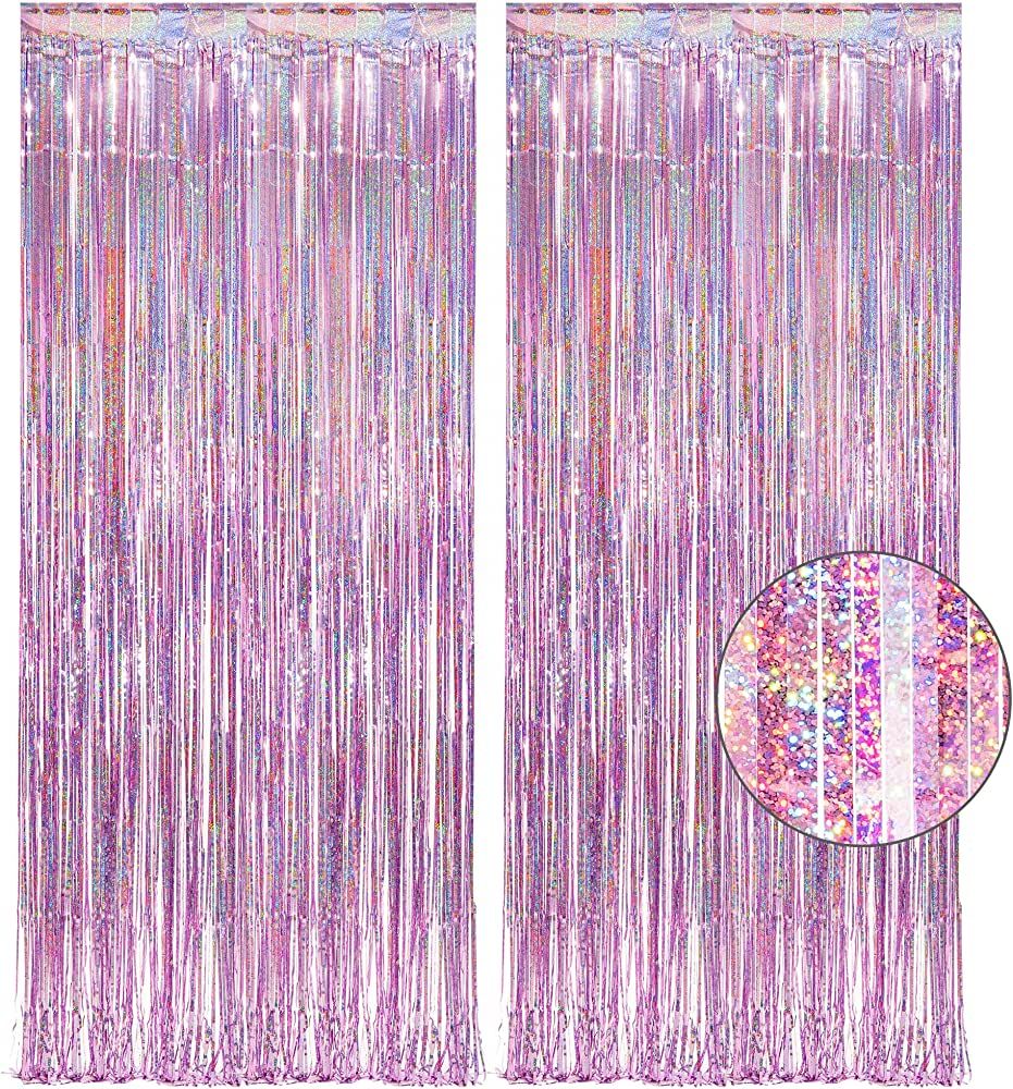 Pink Tinsel Curtain Party Backdrop - GREATRIL Glitter Foil Fringe Curtain Lilac Pink Party Decor ... | Amazon (US)