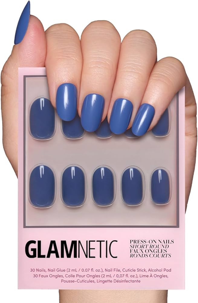 Glamnetic Press On Nails - Regal Blue | Opaque Dark, Moody Blue Short Round False Nails, Reusable... | Amazon (US)