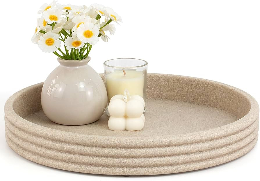 Round Decorative Tray - Modern Coffee Table Tray Decor, Resin Home Decor for Living Room & Bedroo... | Amazon (US)