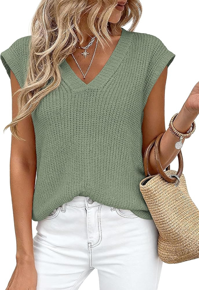 PRETTYGARDEN Women's 2026 Lightweight Sweaters Vest Spring Trendy Cap Sleeve V Neck Knit Tank Top... | Amazon (US)