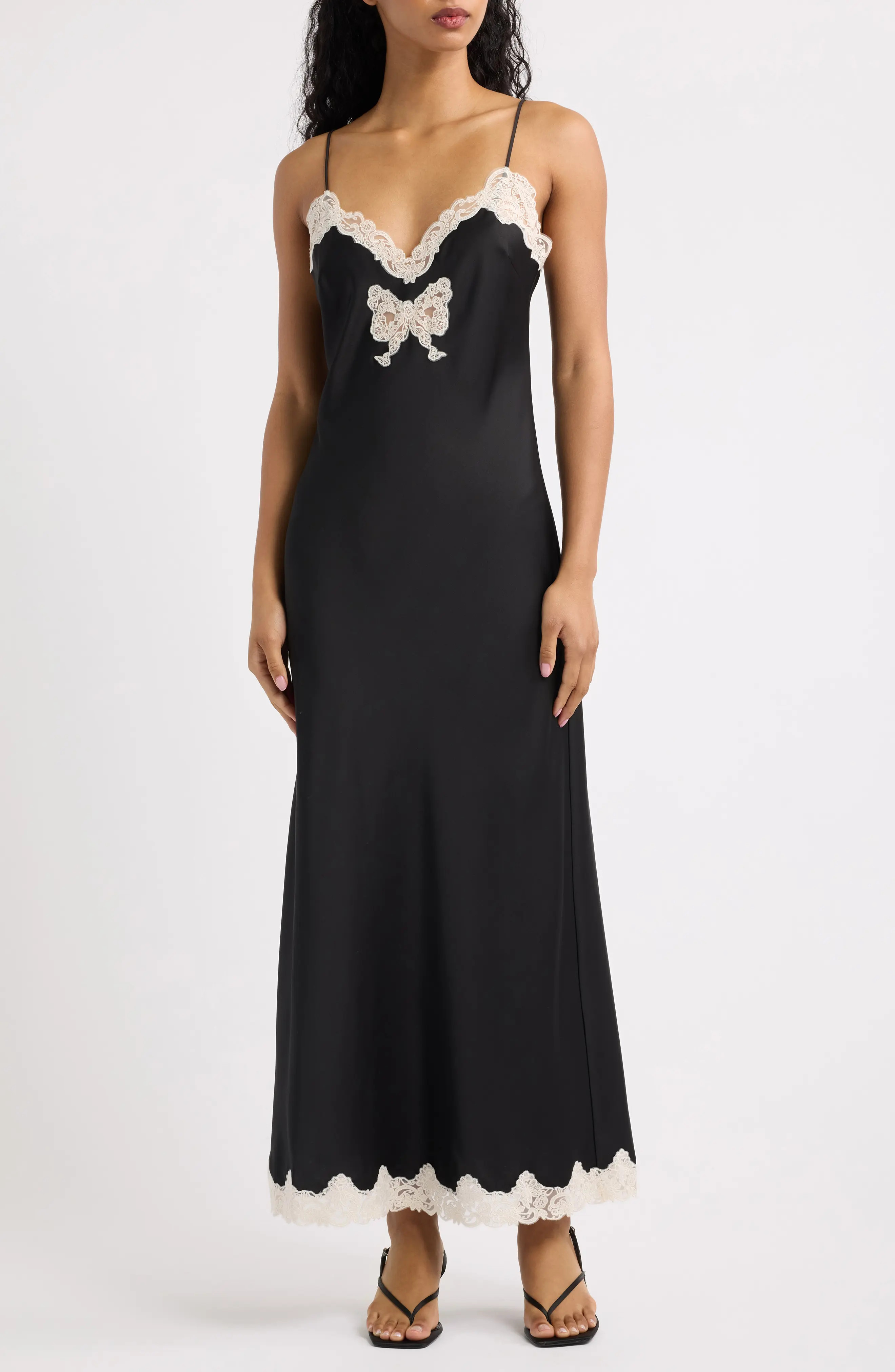 LoveShackFancy Lomira Satin & Lace Cocktail Midi Slipdress (Women) | Nordstrom | Nordstrom