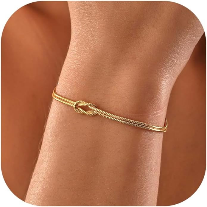 Gold Bracelets for Women 14K Real Gold Plated Love Knot Bracelet Dainty Snake Chain Infinity Brac... | Amazon (US)