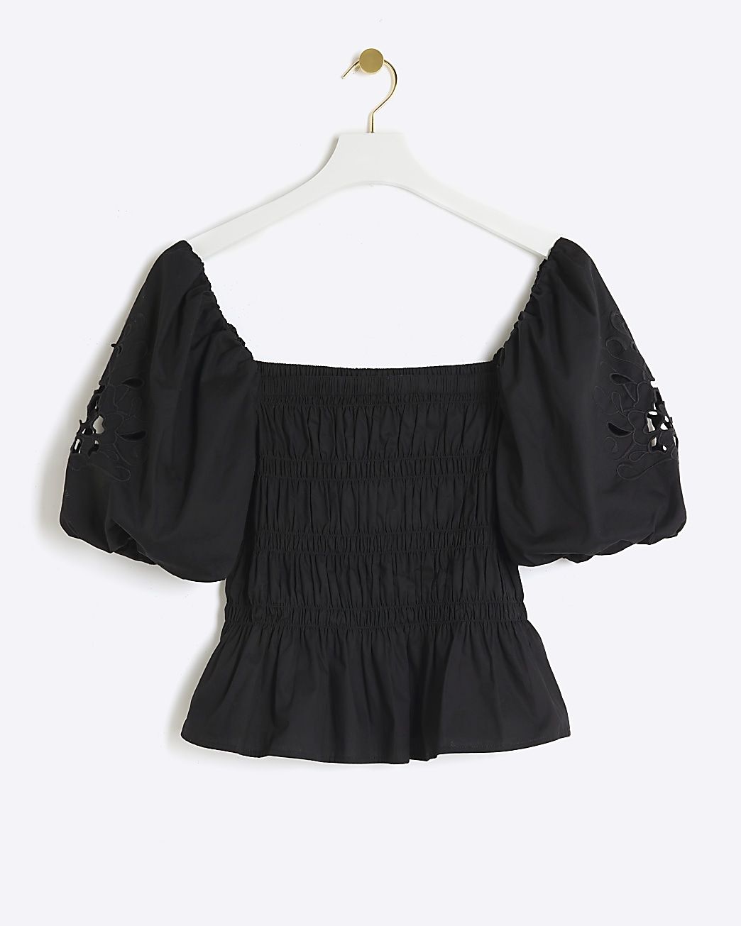 Black shirred puff sleeve blouse | River Island (UK & IE)