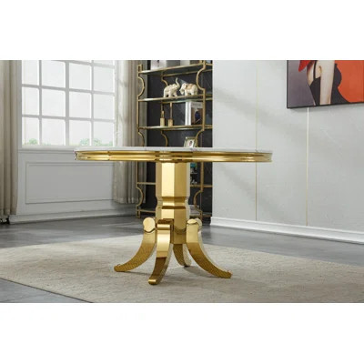 44.88" Round Dining Table Set for , Kitchen Table with Faux Marble Top, Dining Room Table & Velvet Chairs with Stainless Steel Pedestal, Piece Dining | Wayfair North America