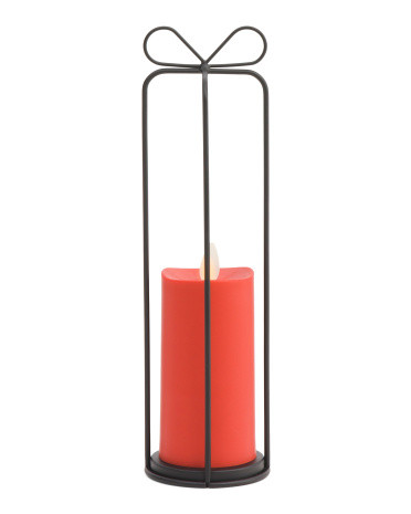 Led Bow Lantern And Outdoor Slim Pillar Candle | TJ Maxx
