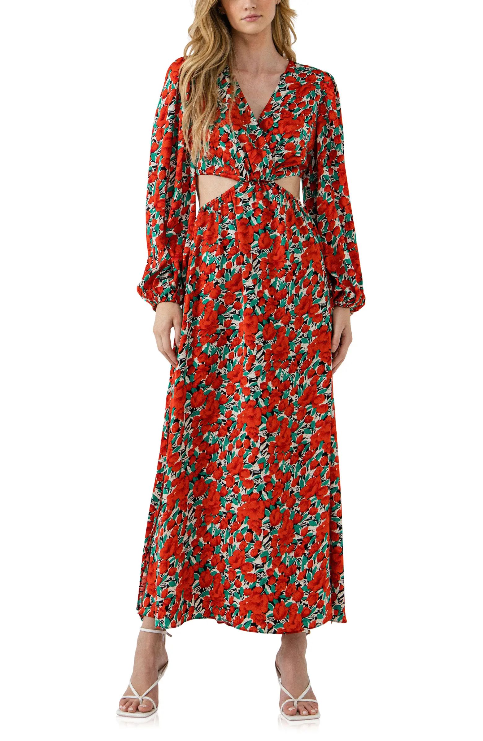 Endless Rose Floral Side Cutout Long Sleeve Maxi Dress | Nordstrom | Nordstrom