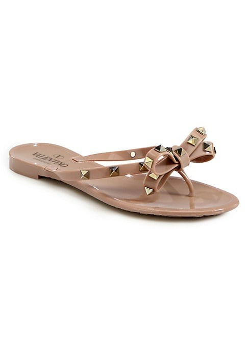 Valentino Women's Valentino Garavani Rockstud Bow Jelly Thong Sandals - Poudre - Size 41 (11) | Saks Fifth Avenue