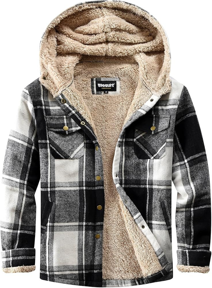 Elesuit Women's Fleece Flannel Jacket Plaid Sherpa Lined Jacket Long Sleeve Button Down Hooded Ja... | Amazon (US)