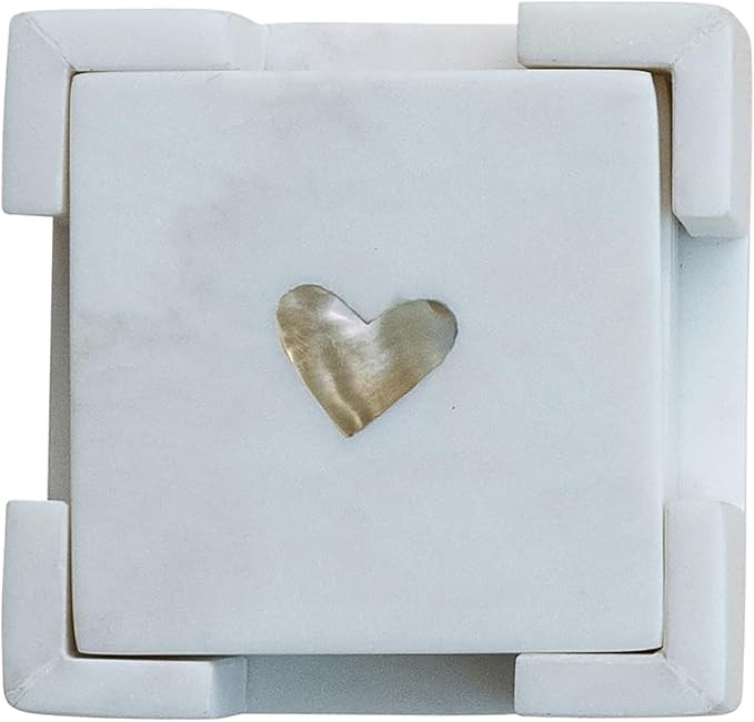 Creative Co-Op Marble Coasters with Heart Shaped Mother of Pearl Inlay, White and Natural | Amazon (US)