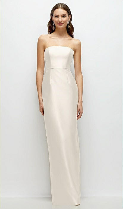 Strapless Satin Column Dress with Back Slit in Ivory | Dessy Group