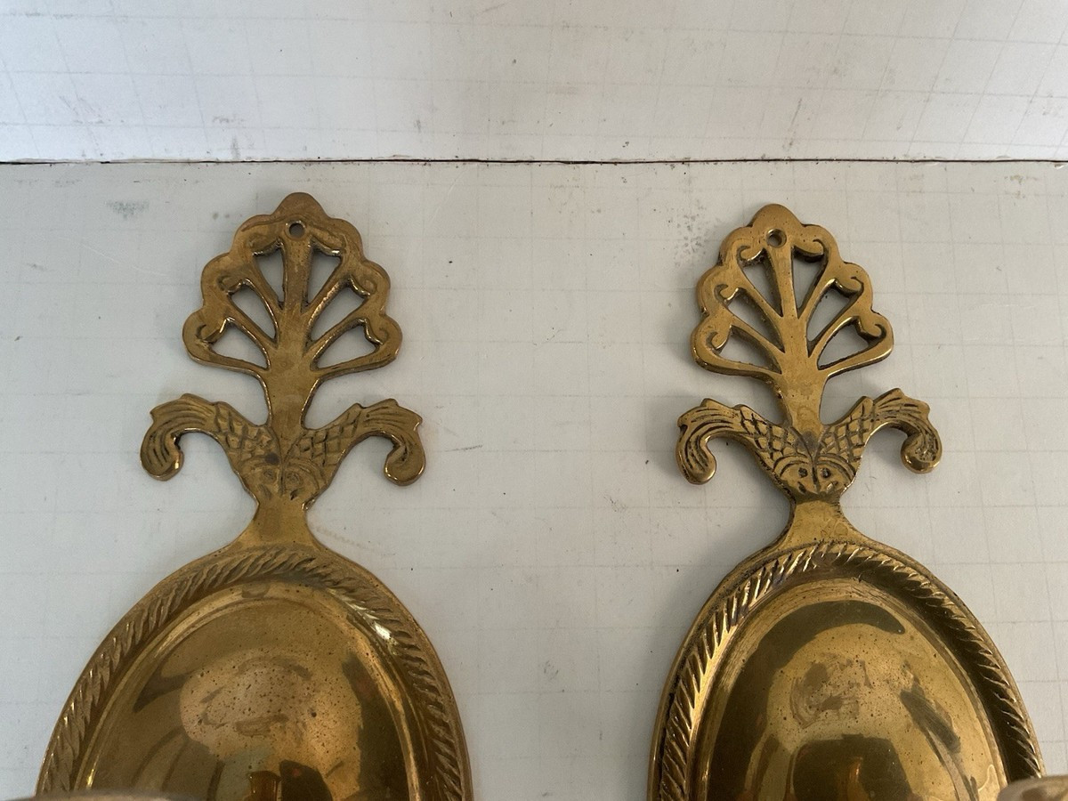 Vintage Pair Of Solid Brass Candle Wall Sconces Fish Design-8”H | eBay US