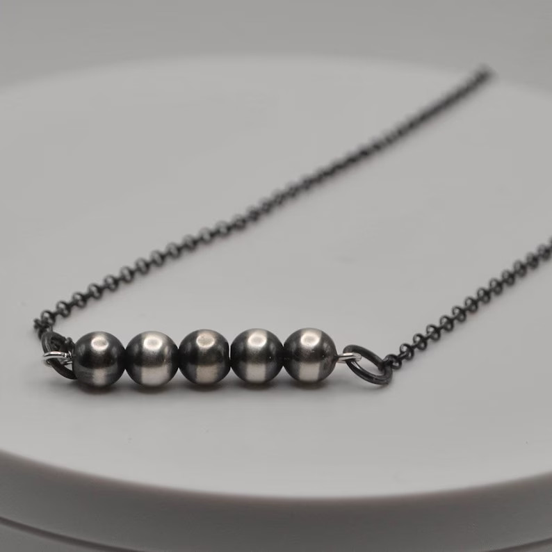 Navajo Pearl Bar Necklace on a Oxidized Sterling Silver Chain - Etsy | Etsy (US)