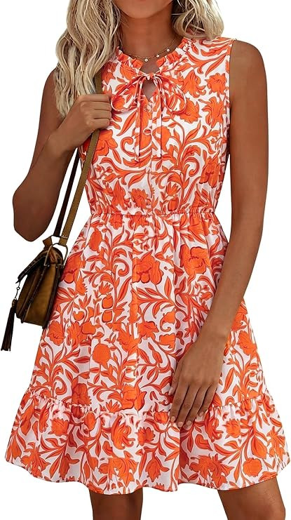UEAL Womens Floral Spring Dresses 2026 Sundresses Cute V Neck Empire Waist A-Line Summer Dress | Amazon (US)
