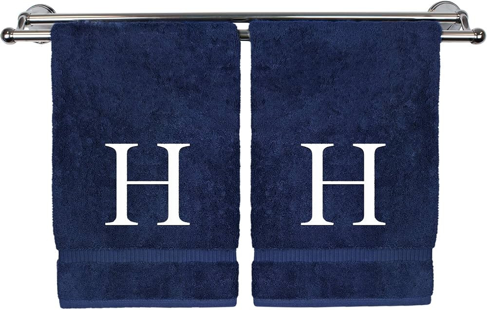 Monogrammed Hand Towel, Personalized Gift, Set of 2- White Block Letter Embroidered Towel - Extra... | Amazon (US)
