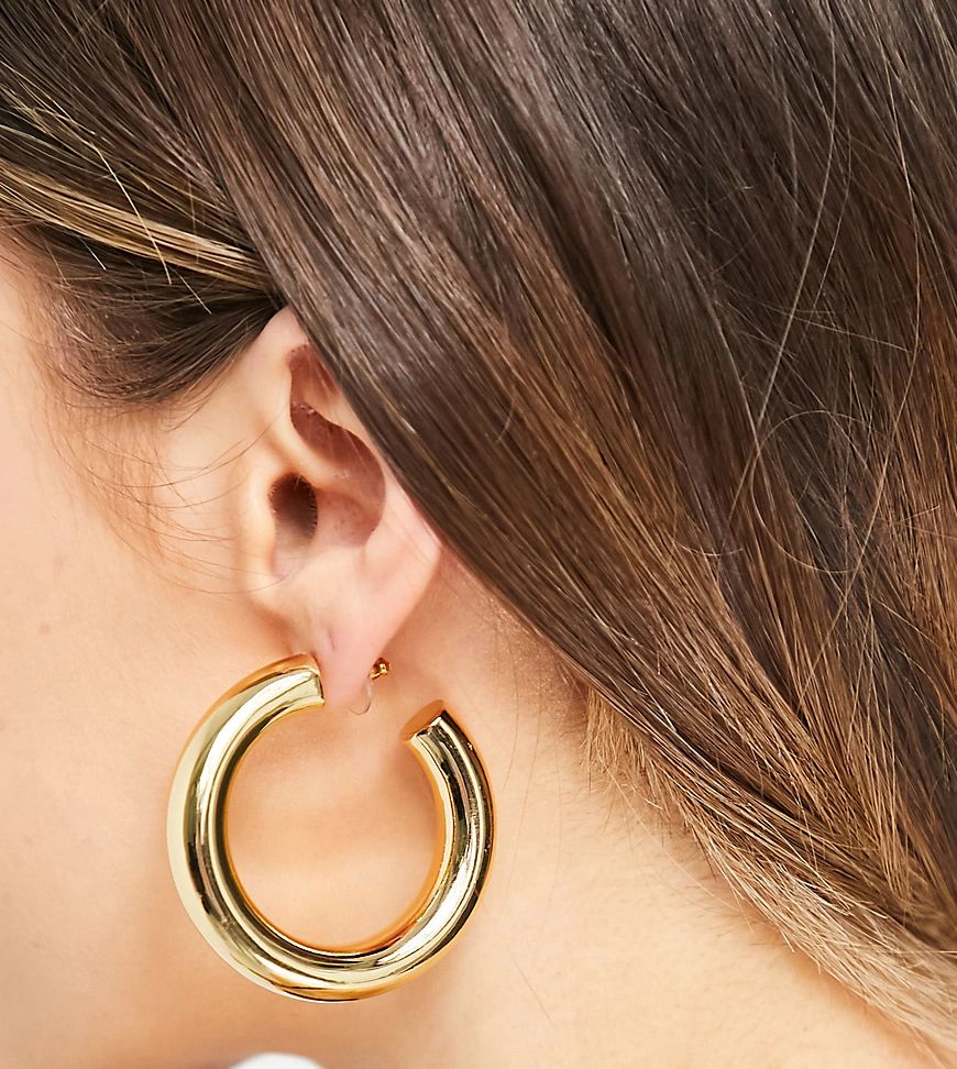 ASOS DESIGN 14k gold plate hoop earrings in 50mm tube design | ASOS (Global)