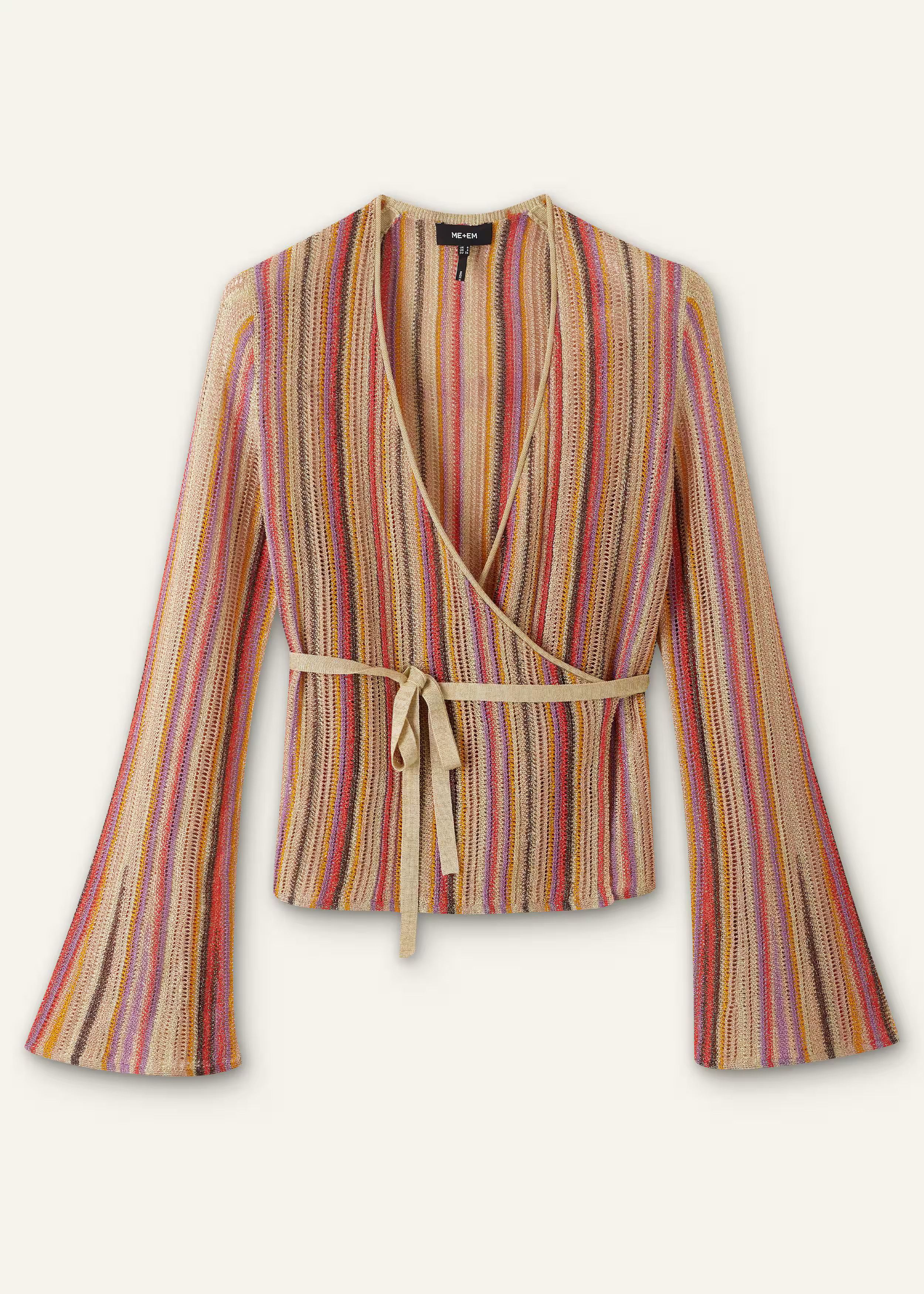 Women's Gold Metallic Textured Stripe Knit Wrap Top | ME+EM | ME+EM US