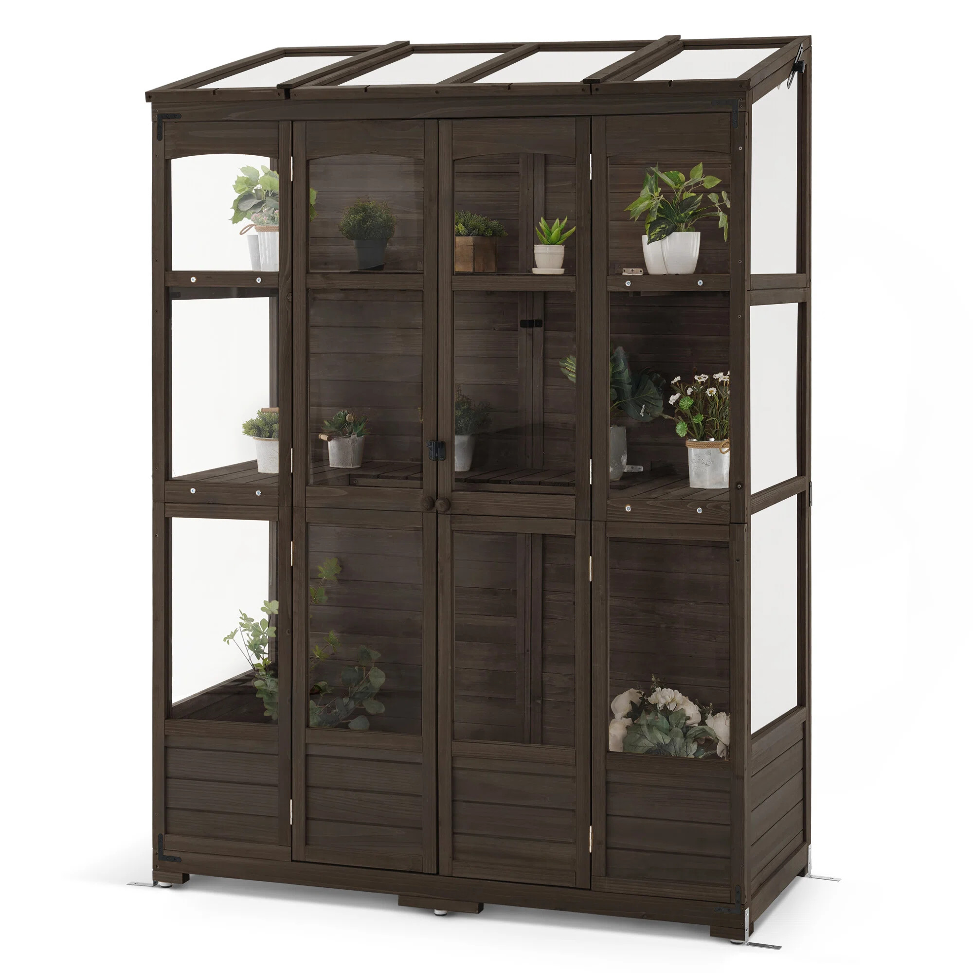 57.9" W x 28.5" D Wooden Greenhouse with Openable Roof and Lockable Door | Wayfair North America