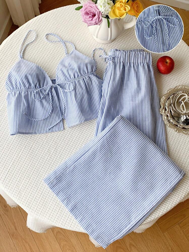 Comfortcana Women's 2 Pieces Woven Striped Casual Vacation Set, Spring/Summer | SHEIN