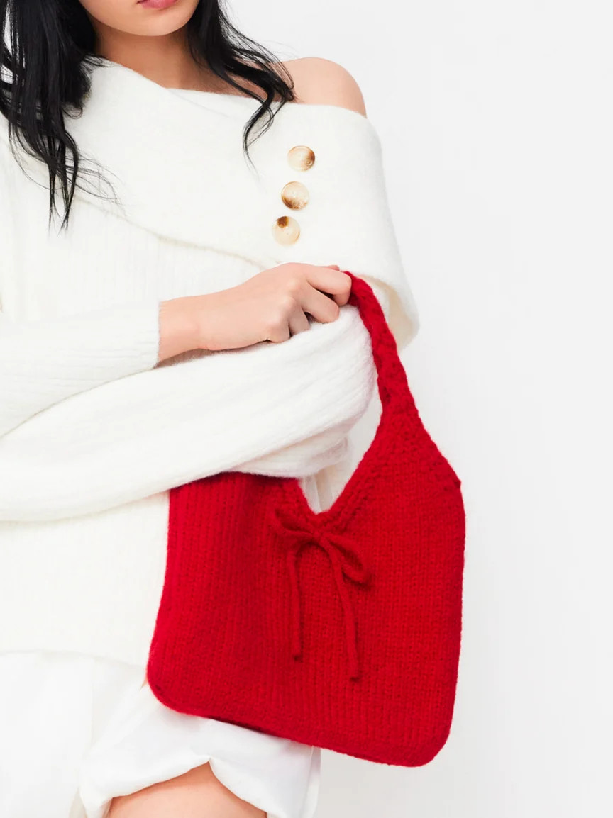 rush outfits Knit Fabric Fabric BOWKNOT DECOR KNITTED HANDBAG For Daily Casual | Cider