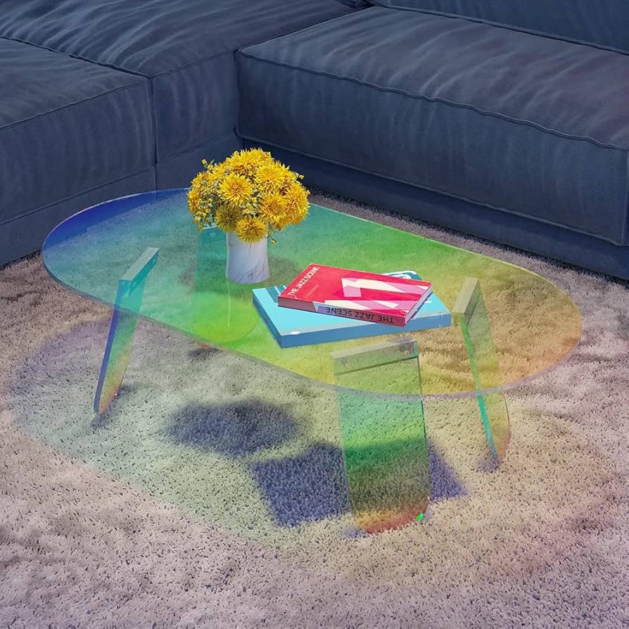 BITOWAT Acrylic Side Table 37.4" L x 19.7" W x 13.8" H Iridescent Coffee Table, Rainbow End Table... | Amazon (US)
