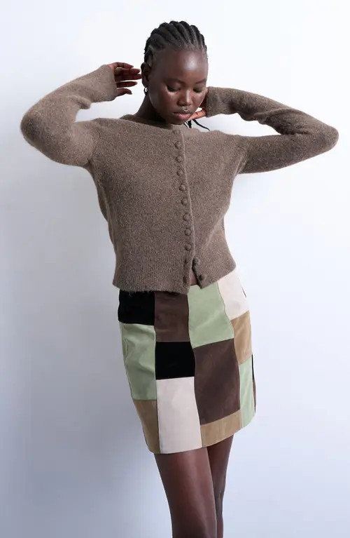Topshop Covered Button Cardigan in Brown at Nordstrom, Size Large | Nordstrom