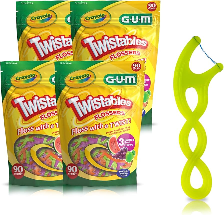 GUM Crayola Twistables Kids Flossers with Fluoride - Designed for Little Hands - Three Fun Fruit ... | Amazon (US)