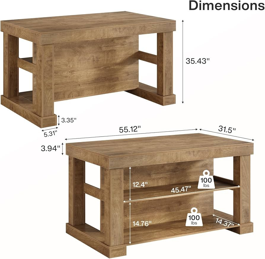 Tribesigns 55" Kitchen Island with Seating and Storage, 3-Tier, Farmhouse | Amazon (US)