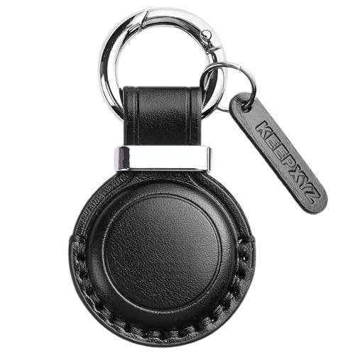 KEEPXYZ Genuine Leather for AirTag Keychain Holder – Protective Air Tagholder Case Cover for Air Tag Key Chain Ring Fob Backpack Luggage Accessories - Black | Amazon (US)