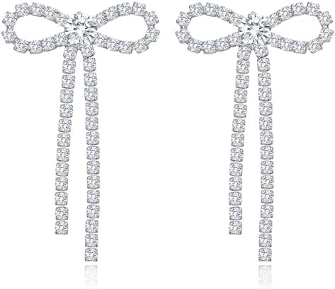 Elegant Crystal Bow Earrings for Women Cubic Zircon Bow Statement Earrings for Wedding Bridal Pro... | Amazon (US)
