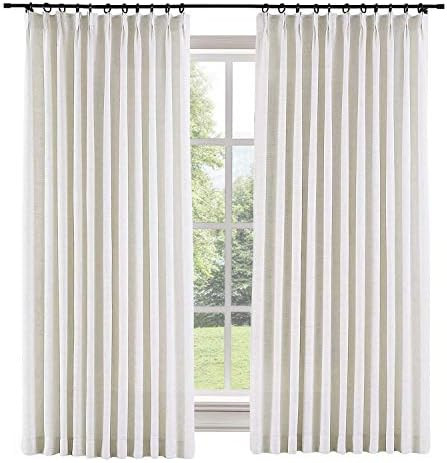 Drapifytex Extra Long Pinch Pleat Drapery Beige White Faux Linen Room Darkening Curtain, Bedroom ... | Amazon (US)