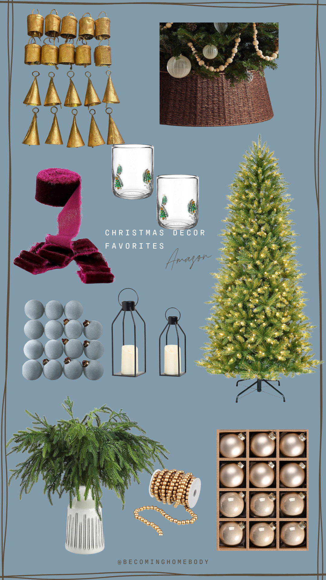 Amazon christmas decor, amazon holiday finds, gold christmas bells, velvet ribbon decor, christmas tree skirt, modern christmas tree, glass ornaments, greenery garland, christmas greenery vase, holiday lanterns, neutral christmas decorations, metallic ornaments, amazon christmas home decor, cozy holiday decor, christmas styling ideas 

 #LTKHoliday #LTKSeasonal #LTKHome