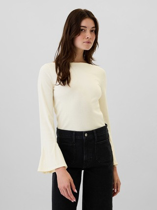 Ribbed Boatneck Bell Sleeve T-Shirt | Gap Factory
