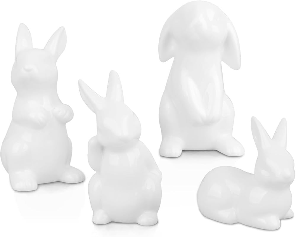 LarpGears Easter Bunny Decor, 4 Pcs Glossy White Ceramic Bunny Figurines Spring Home Gifts Table ... | Amazon (US)