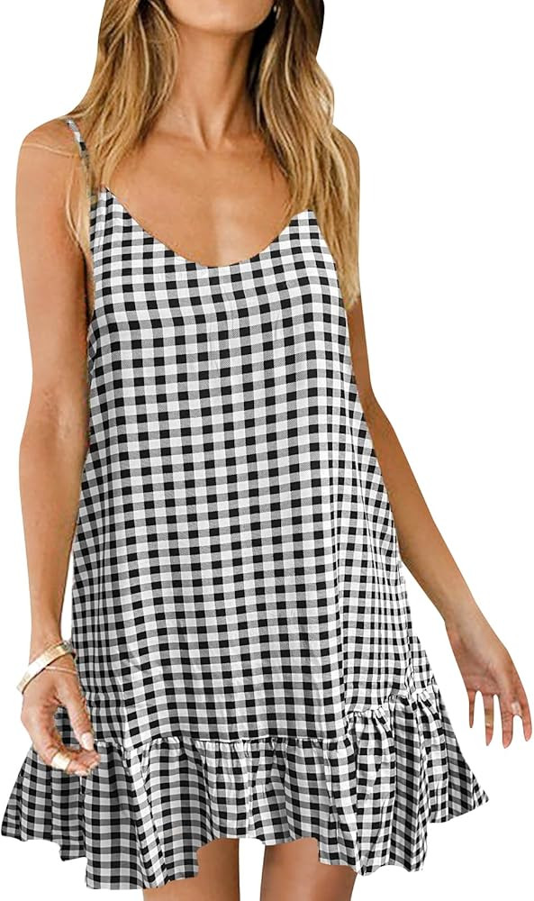 Qearal Womens Sundresses Boho Floral Printed Dress Summer Sleeveless Beach Mini Dress with Pocket... | Amazon (US)