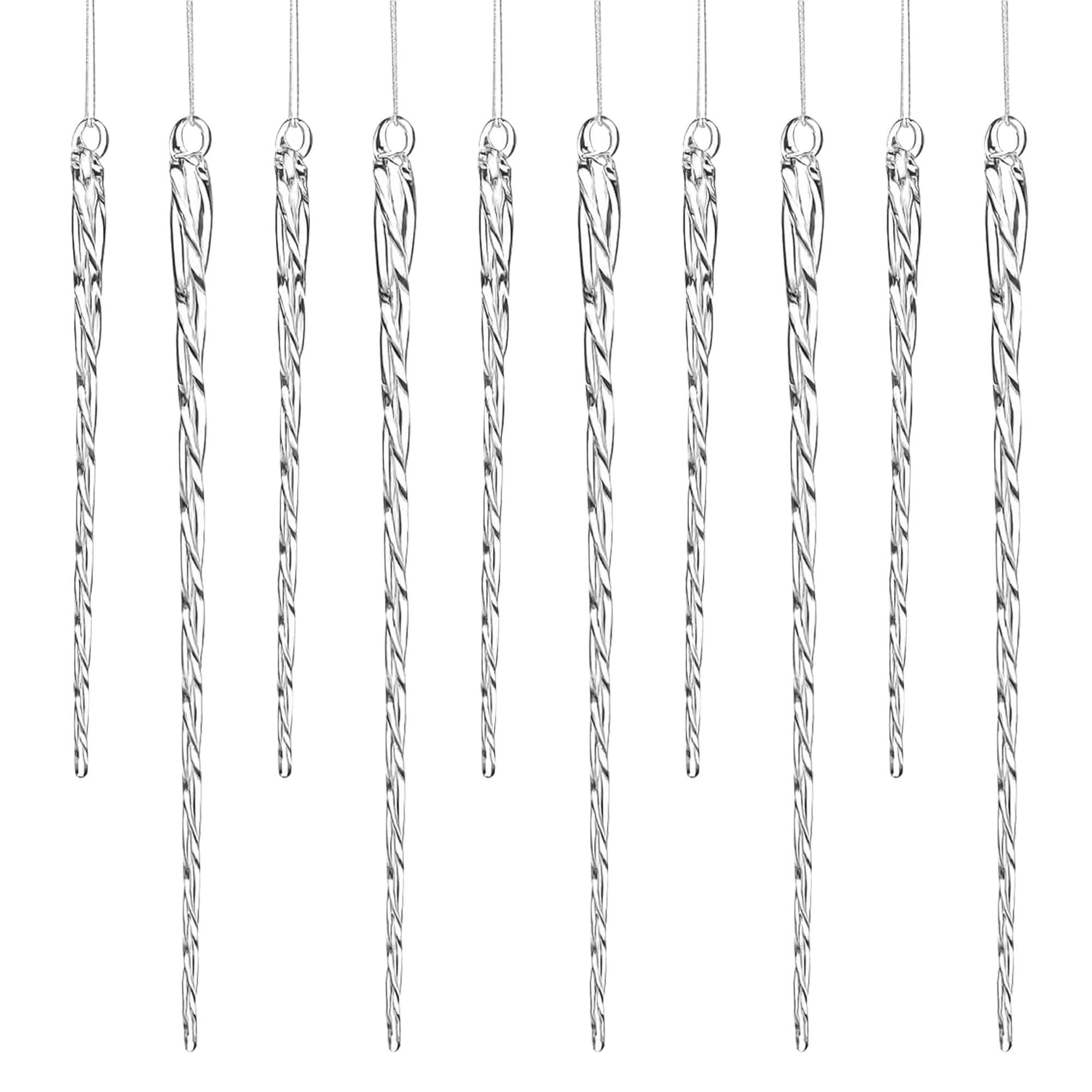 24 Pc Glass Christmas Icicles Ornaments – Set of 12x 4-Inch & 12x 6-Inch Clear Twisted Glass Ic... | Amazon (US)