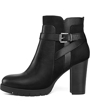 mysoft Women's Ankle Boots Chunky Stacked Heel Zipper Booties - Available in Wide Sizes | Amazon (US)