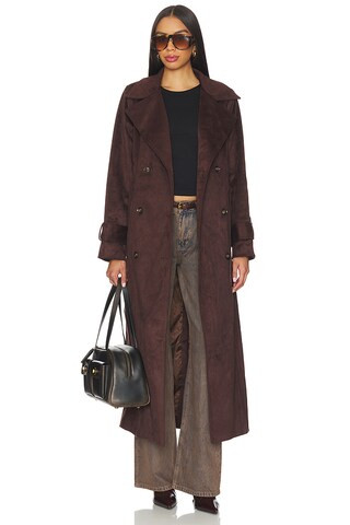 Sutton Faux Suede Trench Coat in Chocolate | Revolve Clothing (Global)