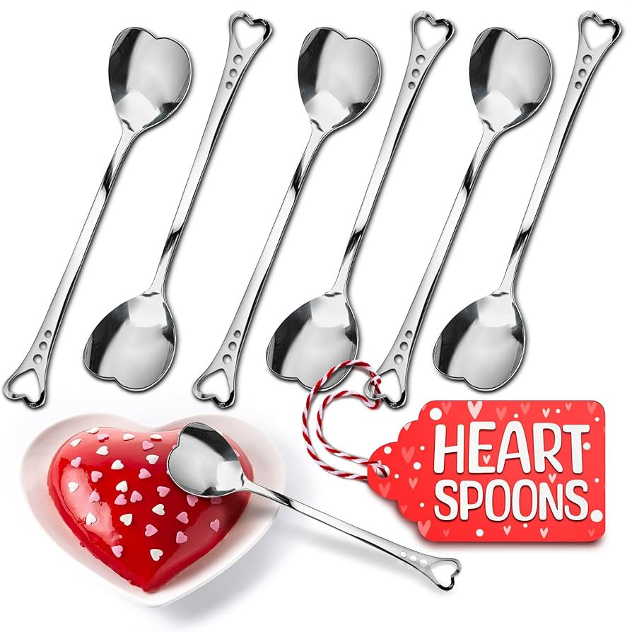 5.6'' Sugar Spoon - Heart Spoons for Coffee Set of 6 Stainless Steel Design, Valentines Spoons fo... | Amazon (US)