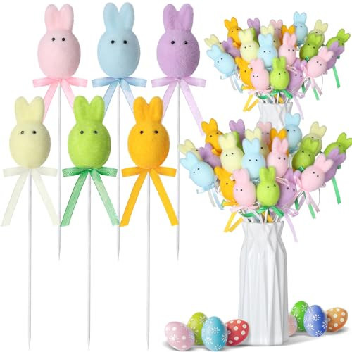FineCheer 24 Pcs Easter Bunny Picks Faux Foam Easter Egg Picks Decorative Mini Pastel Egg Stems 7" Tall for Spring Basket Bouquets Floral Arrangement Centerpiece Wreath Party Decorations | Amazon (US)