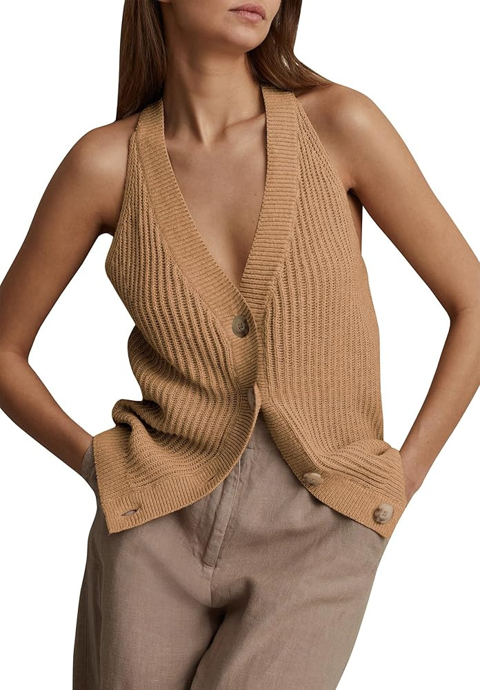 Women Sweater Vest Tops Sleeveless Button Down V Neck Knit Tank Top Slim Casual Cardigan Vest | Amazon (US)
